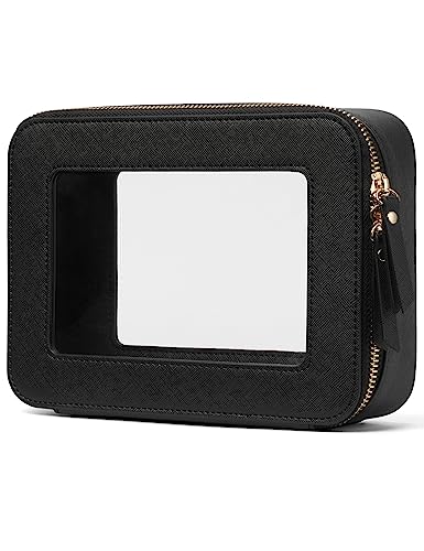 Popvibe Clear Makeup Case Black Toiletry Bag Travel Medium Clear Cosmetic Bag with Zipper, Small Make Up Bag Organizer Traveling TSA Approved Transparent Bag Car for Essentials - color: Black, style: Medium Moda