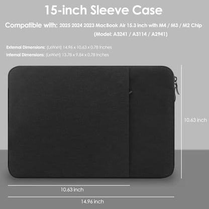 ProElife 15-Inch Laptop Sleeve Case for 2026-2023 MacBook Air 15 inch with M5 M4 M3 M2 Accessory Traveling Carrying Case Water-Resistant Bag Cover for MacBook Air 15'' 2026 2025 2024 M5 M4 (Black) - color: Black