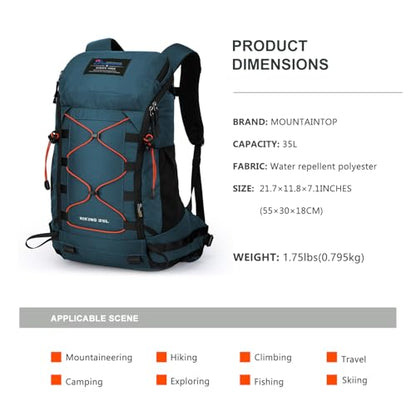 MOUNTAINTOP 35L Hiking Backpack, Lightweight Outdoor Travel Camping Daypack with Rain Cover for Men & Women（Blue） - color: Royal Blue