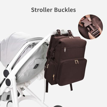 CEI-CEI Neoprene Diaper Bag Backpack Large Newborn Baby Maternity Bags Waterproof Travel Backpack for Mom Dad with Insulated Pockets,Changing Pad - color: Drak Brown