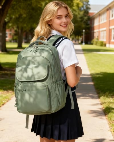 Student School Backpack for Teen Girls Middle High School Bookbag Casual Daypack, 15.6 Inch Laptop Backpack for College, Green - color: B-military Green