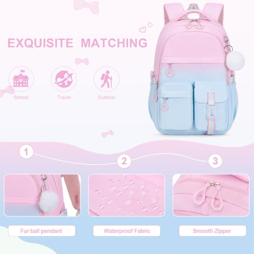 DIGOBAY 3PCS Girls Backpack for School, Kids Backpack for Girls with Lunch Bag Pencil Case, Kids Bookbag Teen Girl Backpacks for Elementary Middle High College School (Pink-blue Gradient) - color: Pink-blue Gradient