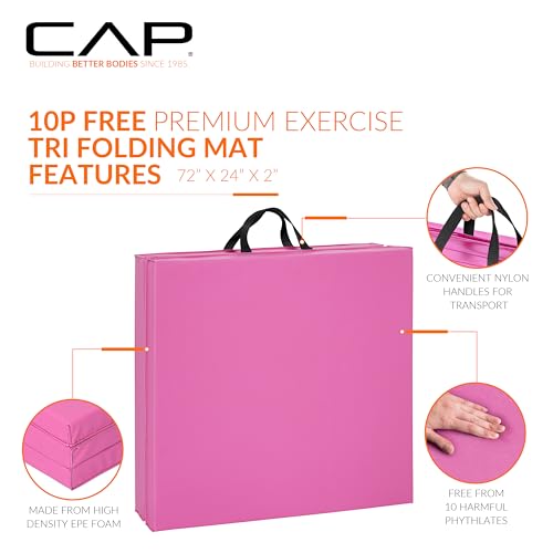 CAP Barbell All Purpose Folding Anti Tear Exercise Training Aerobic Fitness Gym & Gymnastics Balance Mat | Multiple colors - color: Pink, style: 6' x 2' x 2.0" Thick