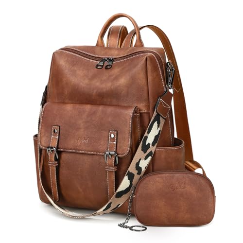 AGLOD Backpack Purse for Women PU Leather Back Packs Designer Ladies Shoulder Bag Fashion Faux Work Travel Handbags - color: Two-toned Brown
