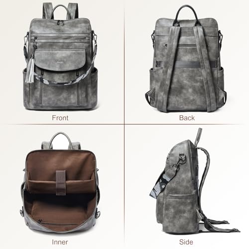 Shrrie Laptop Backpack for Women 15.6 inch,Travel Leather Backpack Purse Nurse Teacher Carry on Backpack Computer Bag,Professional Water-Resistant College Business Work Casual Daypack,Deep Gray - color: Two-toned Deep Gray