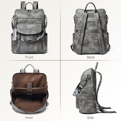 Shrrie Laptop Backpack for Women 15.6 inch,Travel Leather Backpack Purse Nurse Teacher Carry on Backpack Computer Bag,Professional Water-Resistant College Business Work Casual Daypack,Deep Gray - color: Two-toned Deep Gray