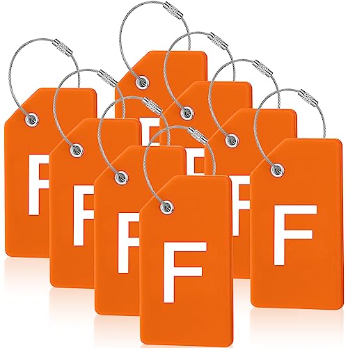 8 Pcs Initial Letter A-Z Luggage Tags Silicone Suitcase Instrument Tag with Name Card and Stainless Steel Loop(Letter F,Orange) - size: Letter F, style: Orange