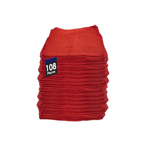 Cotton Shop Towels Cleaning Rags 108 Pack, 12x14 Inch 100% Cotton Bulk - Dye-Free Lint-Free Shop Rags Cleaning Cloths for Bar, Car, Garage, Automotive and Kitchen - Red - color: Red - 108 Pack