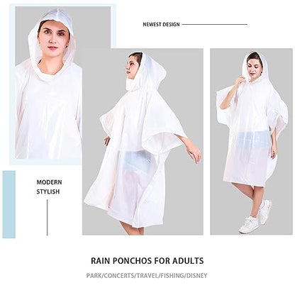 TUNCHMO Disposable Rain Ponchos 6 Pack for Adults/Kids/Family Set-50% Thicker Emergency Ponchos - color: Adults White 6 Pack