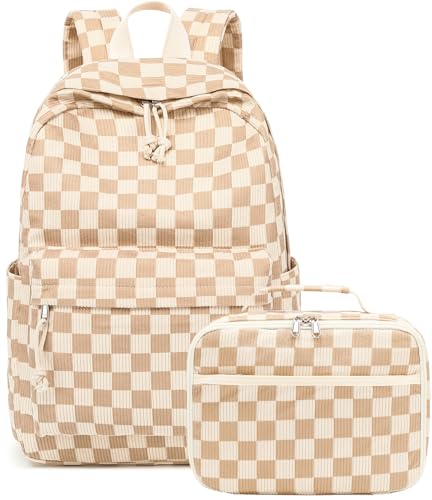 Bluboon Backpack for Girls Kids Preschool Backpack with Lunch Box Kindergarten Bookbag Toddler School Bags Set - color: Corduroy Brown White