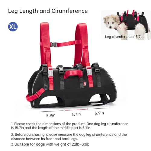 Wakytu Dog Emergency Rescue Sling - Lightweight Packable Lift Harness - size: XL（22-33lbs）