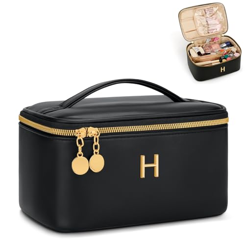 Gifts for Women Travel Makeup Bag Personalized Cosmetic Bag Portable Large Capacity Toiletry Bag(Black-H) - color: Black, style: H