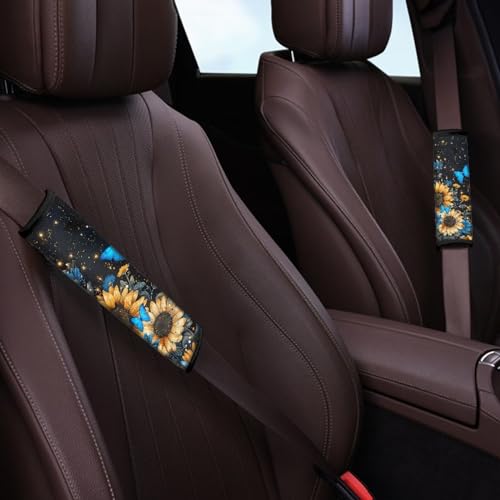 Dreaweet Soft Seat Belt Cover Pad Sunflower Butterfly Seatbelt Covers Car Accessories for Men Boys,Car Seat Belt Covers for Adults Kids - color: Sunflower Butterfly