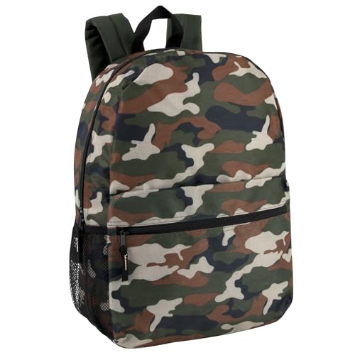 Trail maker 17 inch Backpack for Travel & Commute, Zippered Front & Mesh Side Pockets, Padded Straps - color: Camo Cool