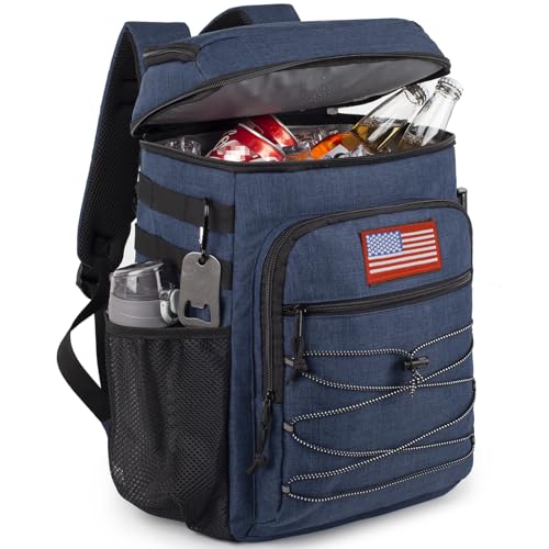 25L Backpack Cooler Keep All Drink Cold for Long Periods of Time Cooler Backpack Insulated Waterproof Portable High Durability Small Cooler Backpack with Compartment for Hiking Camping Beach - color: Blue