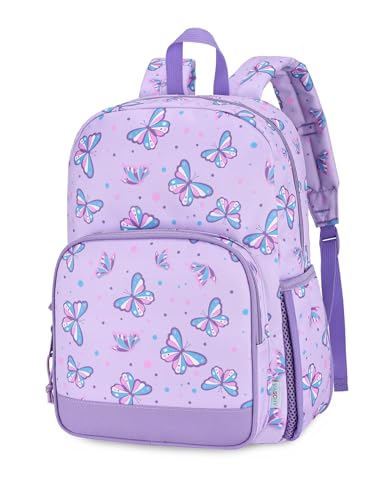 VASCHY Kids Backpacks, 12L Toddler & 17.5L School Backpacks, Lightweight Water-Resistant for Boys and Girls Ages 3-12 - color: Purple Flutter-s, size: Small