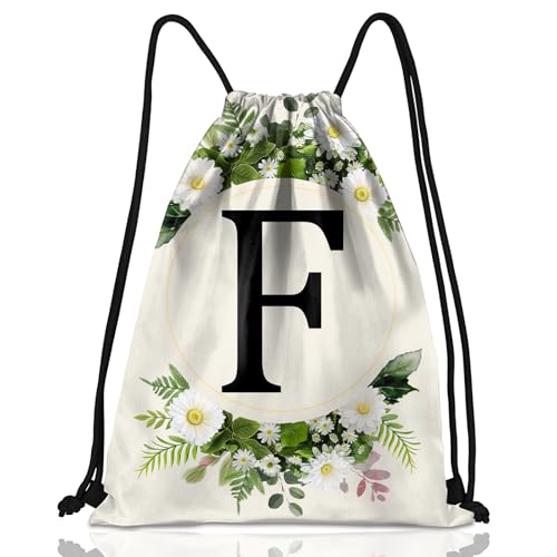 Initial Letter Drawstring Backpack String Sports Gym Bags Waterproof Sackpack Cute for Men Women Beach (13"×17") (Letter-F) - color: Letter-f