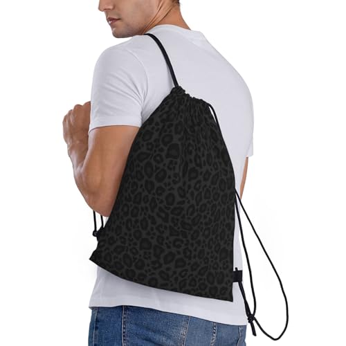 Gianlaima Black & Grey Leopard Drawstring Backpack & Gym Sack - Sport, Yoga, Dance & Travel Bag for Men & Women - color: Black25