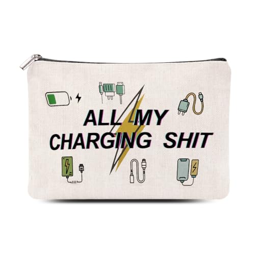 ShiQiao Spl Charging Cable Organiser Bag Funny Travel Makeup Bag Charger Organiser Cosmetic Bags With Zipper Toiletry Pouch for Best Friends Birthday Gifts for Daughter Son Travel Electronics Bags - style: All My Charging1