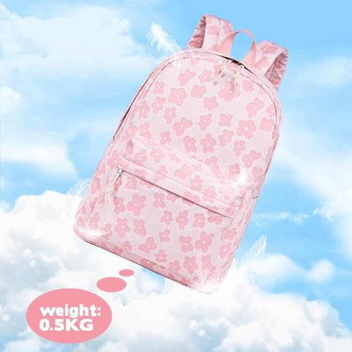 LEDAOU School Backpack for Teen Girls Elementary Middle School Bookbag Kids Backpacks Women Laptop Backpack Travel Daypack - color: Pink Flower