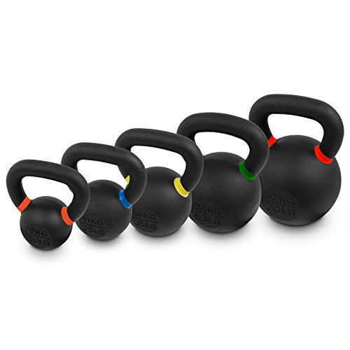 Valor Fitness Premium Cast Iron Kettlebells Powder Coated Kettle Bell Weights - Includes LB and KG Weight - color: I: 53LB