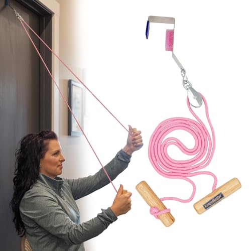 RangeMaster Econo Ranger Shoulder Pulley │ Physical Therapy Exercises │ Aids in Recovery and Rehabilitation │ Increases Mobility │ Wooden Handles for Comfort │ Metal Bracket Door Attachment (Pink) - color: Pink