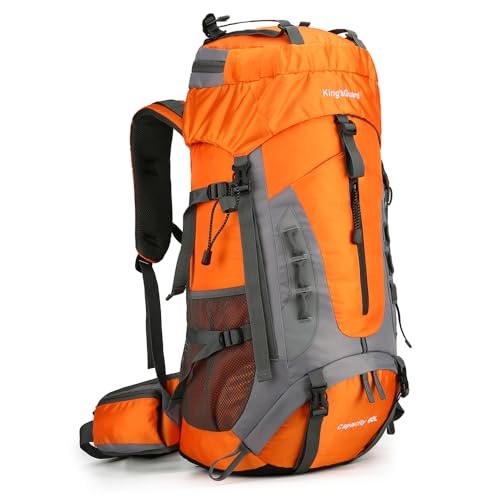 King'sGuard 60L Hiking Backpack for Men and Women Lightweight Camping Hiking Backpack with Rain Cover Large Waterproof Travel Backpack Backpacking Pack (Orange) - color: Orange