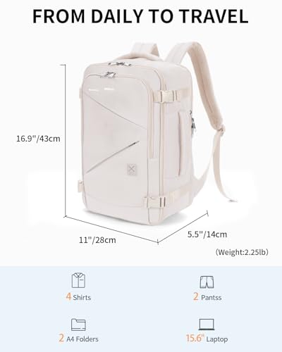 ECOHUB 17" Small Unisex Travel Backpack United Airlines Approved 17x10x9 Friendly Suitcase Anti-Theft Lockable Zippers Style Personal Item Bag Travel Essentials with 12 Pockets Water Resistant, White - color: White, size: 17 inch underseat