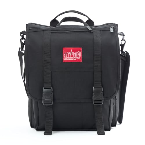 Manhattan Portage Commuter Laptop Bag 3-Way Carry Professional Messenger Backpack with 17" Padded Laptop Sleeve Dual Buckle Flap & Luggage Strap Hybrid Work & College Travel Bag