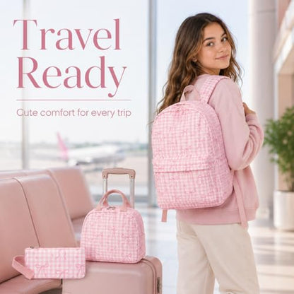 LEDAOU Backpack for Girls School Bag Kids Bookbag Teen Backpack Set Daypack with Lunch Bag and Pencil Case | Kids - color: A-bow Tie Pink