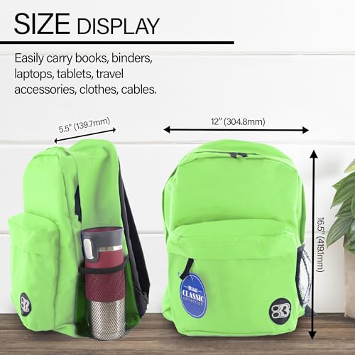 BAZIC School Backpack 17" Lime, Lightweight School Bag Padded Back & Adjustable Strap for Students, Travel Bag Fit A4 Notebook, 1-Pack - color: Lime Green, size: 17"