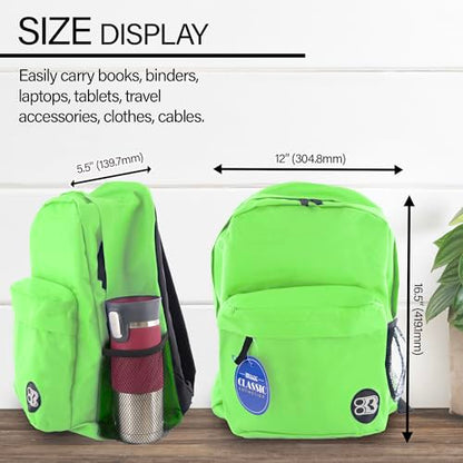 BAZIC School Backpack 17" Lime, Lightweight School Bag Padded Back & Adjustable Strap for Students, Travel Bag Fit A4 Notebook, 1-Pack - color: Lime Green, size: 17"