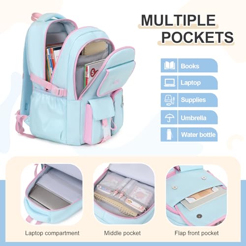 DIGOBAY Backpacks for Girls, 3PCS School Backpack with Lunch Box Pencil Pouch for Teen Girls Kids Elementary Primary Middle High College Travel School bag Bookbag Set Aquamarine-pink - color: Aquamarine-pink