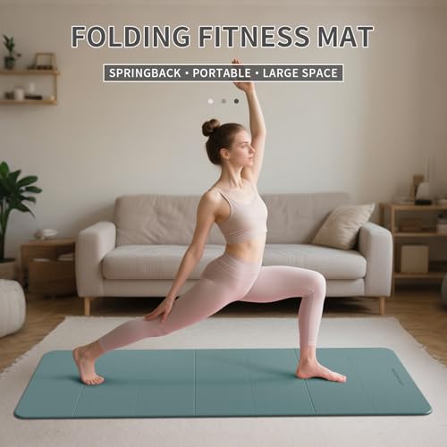 7-Fold Yoga Mat 70"x24" - 1/2 Inch Thick Folding Exercise Mat, Compact Non-Slip TPE Mat for Travel, Storage, Yoga & Home Gym, Lightweight & Portable - color: Dark green+Dark Gray