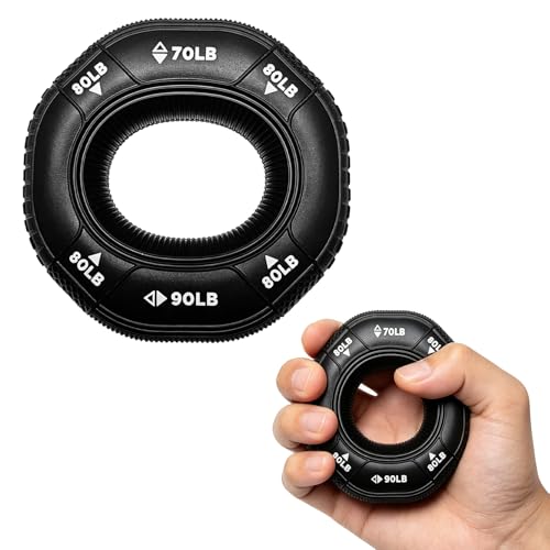 Hand Grip Strengthener, 3 in 1 Grip Strength Trainer, Fingers Exerciser - Silicone Rings for Muscle Training Sports Rock Climbing Finger Rehabilitation Training, Adjustable 70-80-90LB, Black