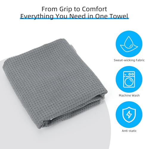YESLIFE Non-Slip Extra Thick Hot Yoga Towel with One Sweat Towel, Microfiber Sweat Absorbent Yoga Mat Towel with Grip Dot, Pilates Mat, 72" x 24", Grey - color: Grey