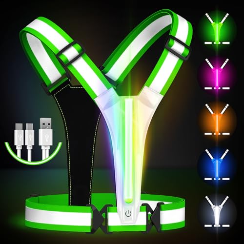 Fokia Kunbio LED Reflective Running Vest Gear,Light Up Vest Runners Night Walking USB Rechargeable,Up to 11hrs Light with Adjustable Waist/Shoulder for Women Men Kids - color: Colorful lights