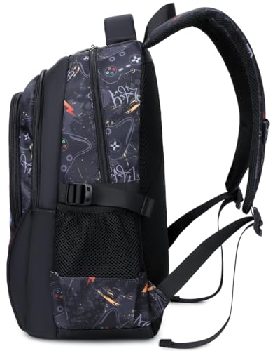 Boys Backpack for Elementary Kids Bookbag Middle School Bags Heavy Duty Soccer Laptop Durable Waterproof 18 In (4-Flame Game) - color: 4-flame Game