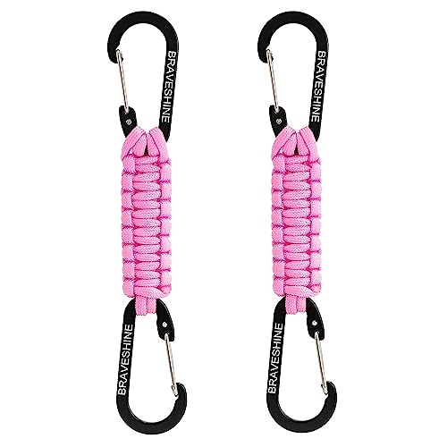 BRAVESHINE Paracord Keychain Carabiner Clip, D Ring Lanyard Hanger Stroller Hook for Water Bottle, Key, Backpacks, Men, Women - color: Pink