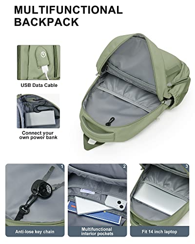 winspansy Small Backpack For School Girls Boys Aesthetic Lightweight Travel Daypack Simple Cute Backpack For Women Men College High School Bookbag Bag Fit 14 Inch Laptop With USB charging port, Green - color: A1-green