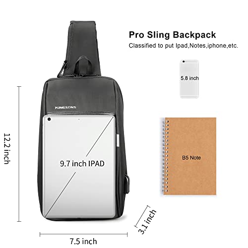 Kingsons Mini Sling Bag Hiking Daypack for Men, Waterproof Little Crossbody Travel Shoulder Bag, Small Anti-Theft Backpack Camping Bag for Traveling, Leisure, Commuting, Fit for 9.7" ipad Black… - color: Black-c