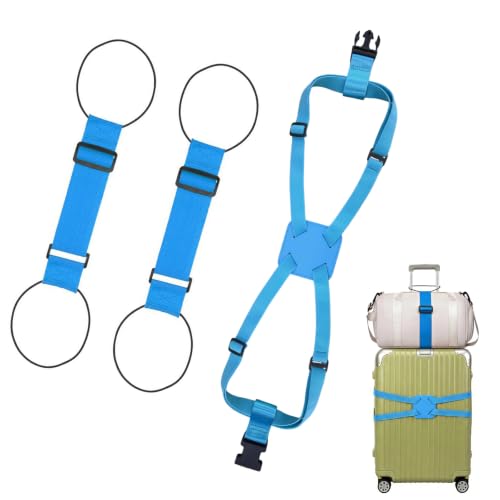Multi Use Strong Adjustable Luggage Connector Straps for Suitcases,3 Pack Flexible Luggage Accessories Elastic Fastening Bag Strap (Blue-3Pcs) - color: Blue-3Pcs