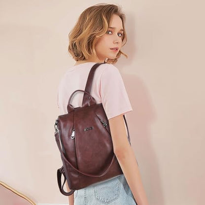 ZOCAI Backpack Purse for Women Medium Anti-Theft Backpacks Purses Design Leather Shoulder Bags with Removable Strap - color: Wine