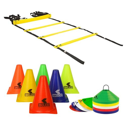 PVC Cones, Pack 6, 10 Space Markers and Ladder Agility, 4 Meter Combos (Multicolour, 6 Inch) - style: SET-2