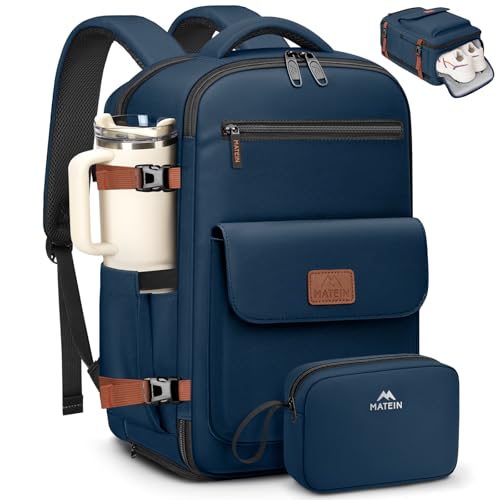 MATEIN Personal Item Travel Backpack, Lightweight Frontier Personal Item Bag with Shoe Compartment 15.6 inch Water Resistant Travel Laptop Backpack Airline Approved Underseat Backpacks for Women, Blue - color: Blue