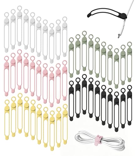 50Pcs Silicone Cable Ties Cord Organizer for Bundling Earphone, Phone Charger, Computer Cords, Reusable Wire Organizer Cable Management in Home,Office,Kitchen,School (5 Colors) - color: 50pcs-multicolor, size: 4.2 Inch