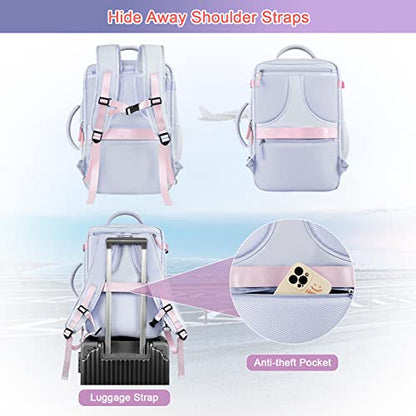 Sinaliy Carry on Backpack, Waterproof 17 Inch Laptop Backpack for Women, Flight Approved Backpack for Travel, College, Work - color: Purple