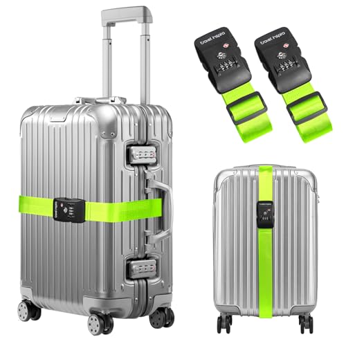 Travel Inspira Luggage Straps for Suitcases with TSA Lock, Protect Your Luggage Anti-Burst, High Visibility Color, Easy to Identify Luggage Adjustable Heavy Duty Belt for 20-28Inch Suitcases - color: Apple Green