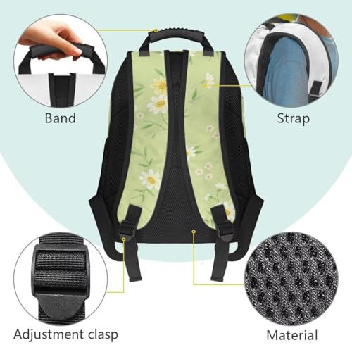 Daisy Green Leaf Print Water-Resistant Polyester School Backpack - 17.3 Inch Laptop Compatible Bookbag with All-over Printing & Bottom for High School/College Daily Use Backpack - color: Daisy Green Leaf Print