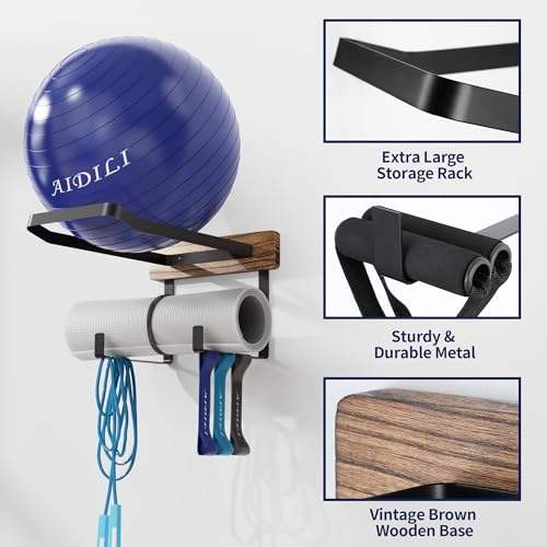 for BABYGO/THERABAND/Trideer Birthing Ball & Exercise Yoga Wall Mount Ball Holder, Heavy Duty Pilates Circles Holder, Yoga Mat Holder, Stability Medicine Ball Storage Rack for Women